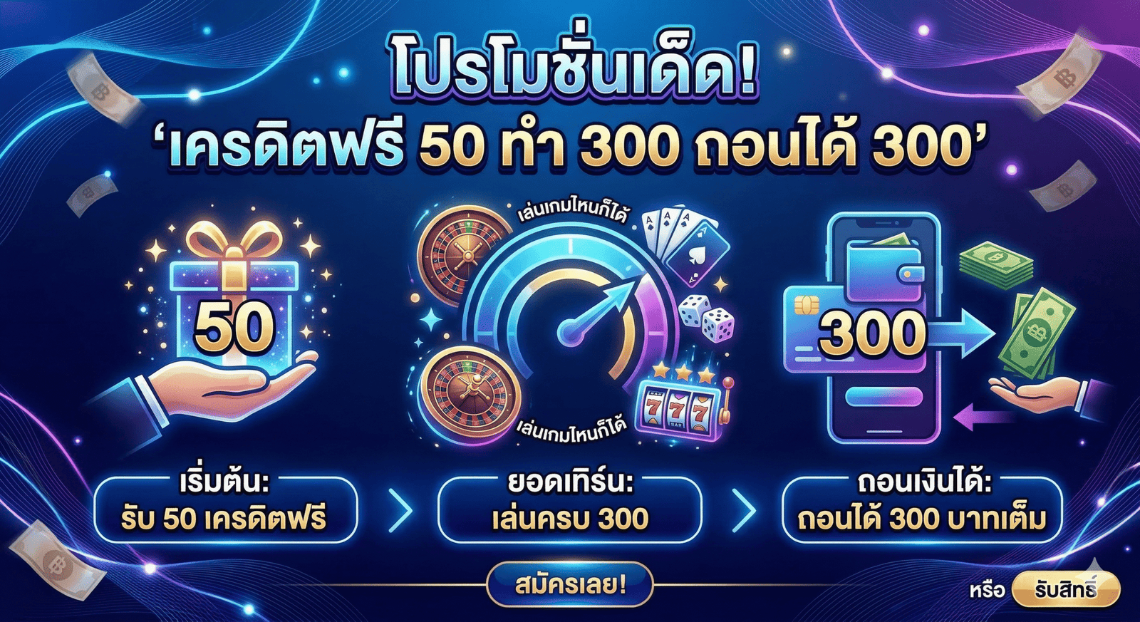 เครดิตฟรี 50 ทำ 300 ถอนได้ 300