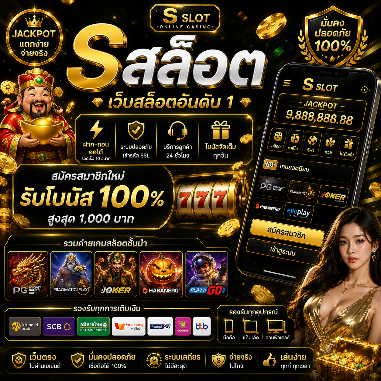 sสล็อต เล่นง่าย โบนัสแน่น แตกไว รองรับทุกอุปกรณ์